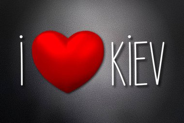 Kiev 'i seviyorum - kalp şekli, siyah arkaplan - 3 boyutlu illüstrasyon