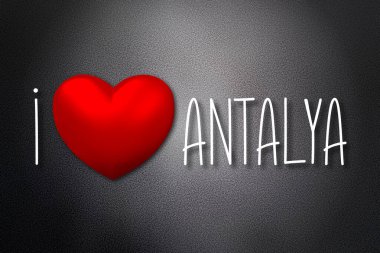 Antalya 'yı seviyorum - kalp şekli, siyah arkaplan - 3 boyutlu illüstrasyon