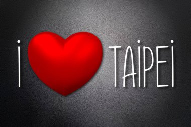 Taipei 'yi seviyorum - kalp şekli, siyah arkaplan - 3 boyutlu illüstrasyon