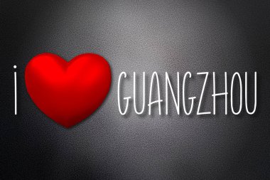 Guangzhou 'yu seviyorum - kalp şekli, siyah arkaplan - 3 boyutlu illüstrasyon