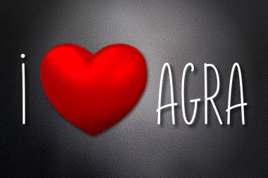 Agra 'yı seviyorum - kalp şekli, siyah arkaplan - 3 boyutlu illüstrasyon
