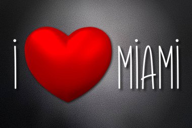Miami 'yi seviyorum - kalp şekli, siyah arkaplan - 3 boyutlu illüstrasyon