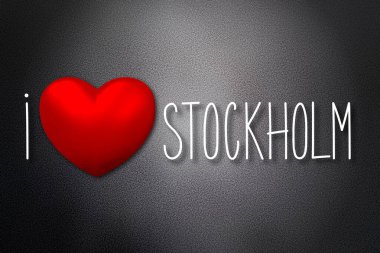 Stockholm 'ü seviyorum - kalp şeklinde, siyah arkaplan - 3 boyutlu illüstrasyon