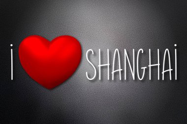 Şangay 'ı seviyorum - kalp şekli, siyah arkaplan - 3 boyutlu illüstrasyon