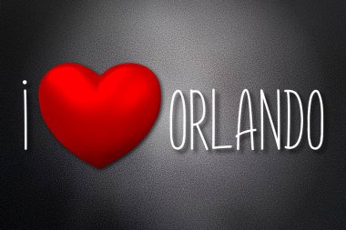 Orlando 'yu seviyorum - kalp şekli, siyah arkaplan - 3 boyutlu illüstrasyon