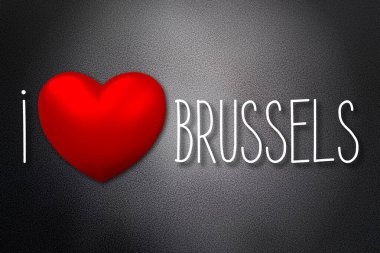 Brüksel 'i seviyorum - kalp şekli, siyah arkaplan - 3 boyutlu illüstrasyon