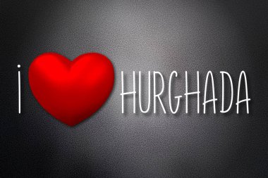 Hurghada 'yı seviyorum - kalp şekli, siyah arkaplan - 3 boyutlu illüstrasyon