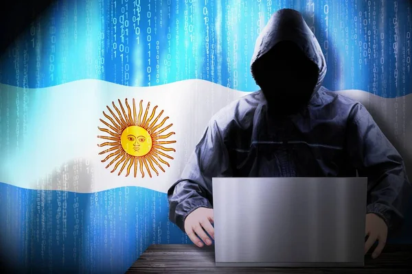 Anonymous Hooked Hacker Flag Argentina Binary Code Cyber Attack Concept — стокове фото