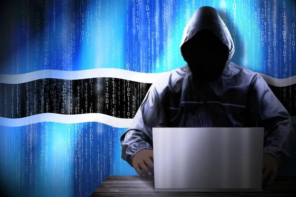 Anonymous Hooded Hacker Flag Botswana Binary Code Cyber Attack Concept — Stock Photo, Image
