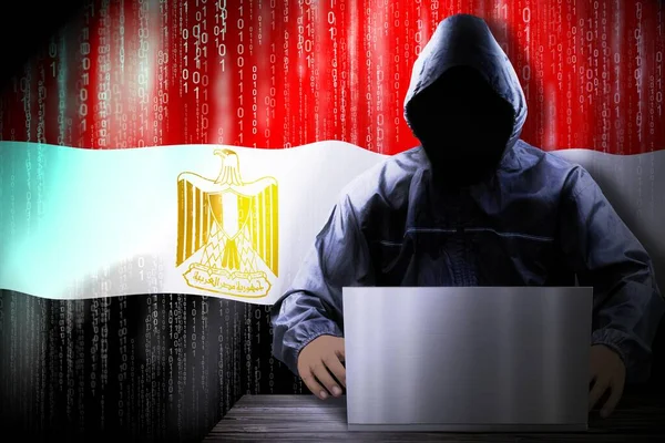 Anonymer Hacker Mit Kapuze Flagge Ägyptens Binärer Code Konzept Für — Stockfoto