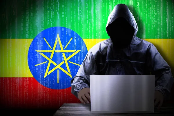 Анонімний Єднаний Хакер Прапор Ефіопії Концепція Бінарного Коду Кібер Атаки — стокове фото