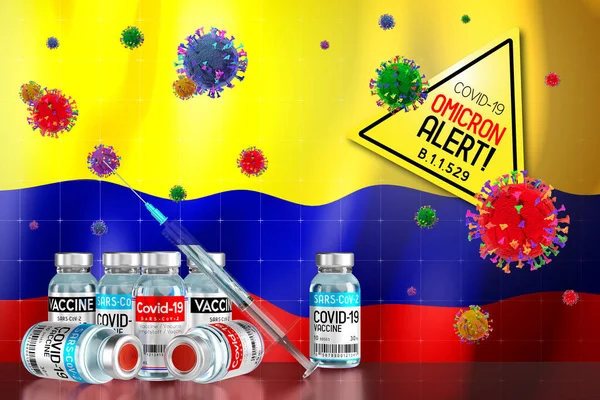 Covid Omicron 529 Varyant Alarmı Kolombiya Aşı Programı Illüstrasyon — Stok fotoğraf