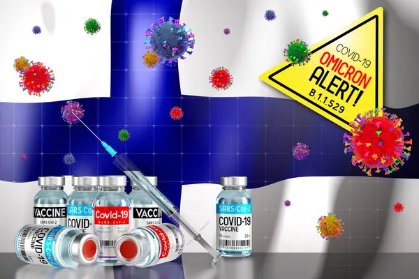 Covid-19 Omicron B.1.529 varyant alarmı, Finlandiya 'da aşı programı - 3D illüstrasyon