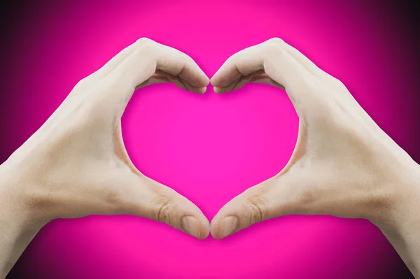 Handen Vormen Hart Vorm Roze Achtergrond Liefde Concept — Stockfoto