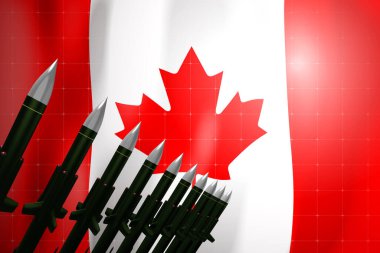 Cruise füzeleri, arka planda Kanada bayrağı - savunma konsepti - 3D illüstrasyon