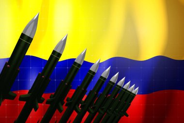 Cruise füzeleri, arka planda Kolombiya bayrağı - savunma konsepti - 3D illüstrasyon