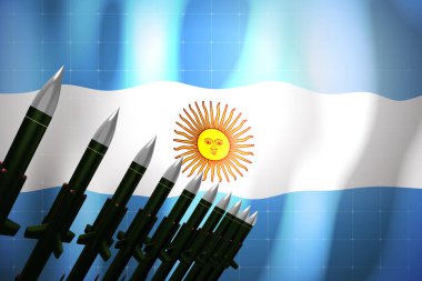 Cruise füzeleri, arka planda Arjantin bayrağı - savunma konsepti - 3D illüstrasyon