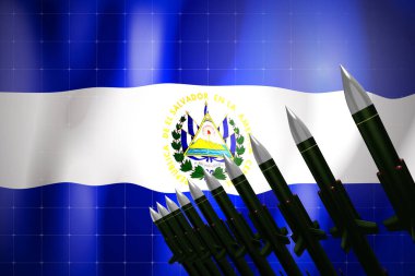 Cruise füzeleri, arka planda El Salvador bayrağı - savunma konsepti - 3 boyutlu illüstrasyon
