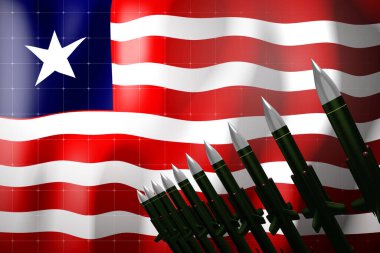 Cruise füzeleri, arka planda Liberya bayrağı - savunma konsepti - 3D illüstrasyon