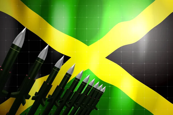Rakety Plochou Dráhou Letu Vlajka Jamajky Pozadí Koncept Obrany Ilustrace — Stock fotografie