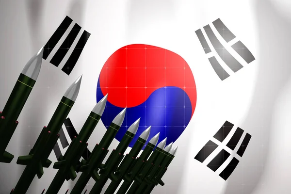 巡航ミサイル 韓国の旗を背景に 防衛コンセプト 3Dイラスト — ストック写真