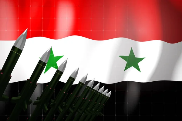 Marschflugkörper Flagge Syriens Hintergrund Verteidigungskonzept Illustration — Stockfoto