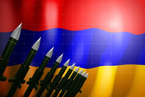 巡航ミサイル 背景にアルメニアの旗 防衛コンセプト 3Dイラスト — ストック写真