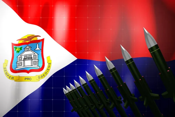 Cruise Missiles Flagge Von Sint Maarten Hintergrund Verteidigungskonzept Illustration — Stockfoto