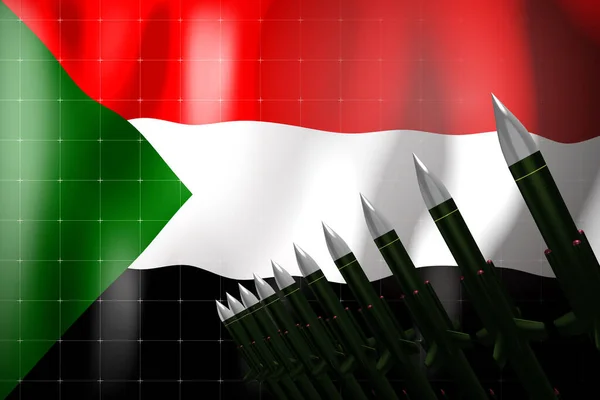 Rakety Plochou Dráhou Letu Súdánská Vlajka Pozadí Koncept Obrany Ilustrace — Stock fotografie