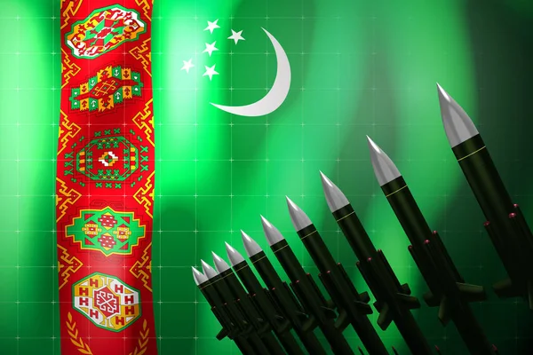 Rakety Plochou Dráhou Letu Vlajka Turkmenistánu Pozadí Koncept Obrany Ilustrace — Stock fotografie