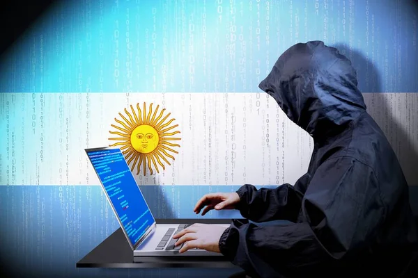 Anonymous Hooked Hacker Flag Argentina Binary Code Cyber Attack Concept — стокове фото