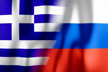 Yunanistan ve Rusya Bayrakları - 3D illüstrasyon