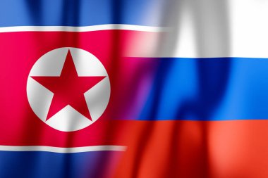 Kuzey Kore ve Rusya Bayrakları - 3D illüstrasyon