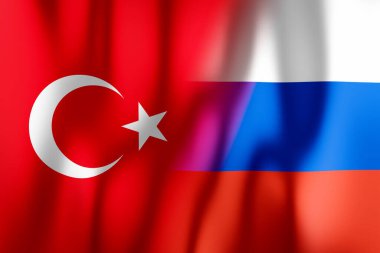 Türkiye ve Rusya Bayrakları - 3D illüstrasyon