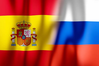İspanya ve Rusya Bayrakları - 3D illüstrasyon