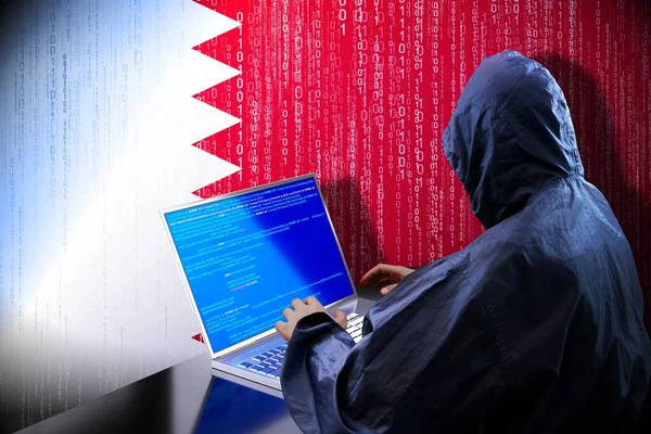 Anónimo Hacker Encapuchado Bandera Qatar Código Binario Concepto Ataque Cibernético —  Fotos de Stock