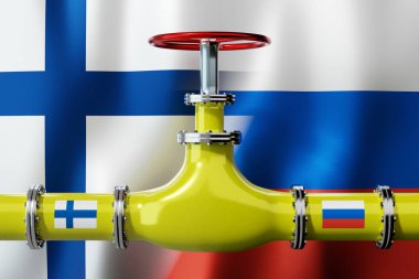 Gaz boru hattı, Finlandiya ve Rusya bayrakları - 3D illüstrasyon