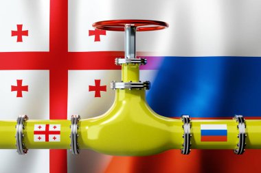 Gaz boru hattı, Gürcistan ve Rusya bayrakları - 3D illüstrasyon