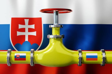 Gaz boru hattı, Slovakya ve Rusya bayrakları - 3D illüstrasyon