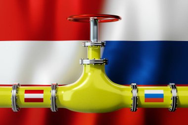 Gaz boru hattı, Avusturya ve Rusya bayrakları - 3D illüstrasyon