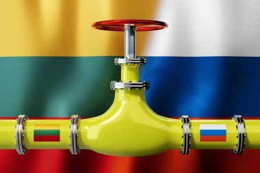 Doğalgaz boru hattı, Litvanya ve Rusya bayrakları - 3 boyutlu illüstrasyon