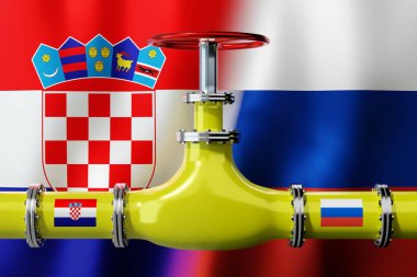Gaz boru hattı, Hırvatistan ve Rusya 'nın bayrakları - 3D illüstrasyon