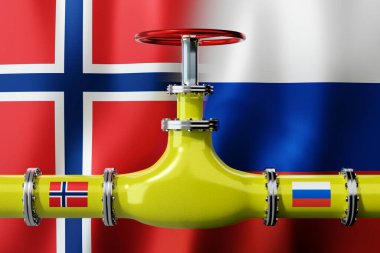 Doğalgaz boru hattı, Norveç ve Rusya bayrakları - 3D illüstrasyon