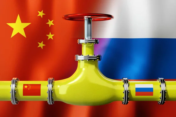 Gasoduto Bandeiras China Rússia Ilustração — Fotografia de Stock