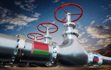 Gaz boru hattı, Belarus ve Rusya bayrakları - 3D illüstrasyon