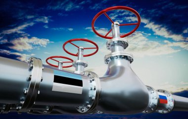 Gaz boru hattı, Estonya ve Rusya bayrakları - 3D illüstrasyon