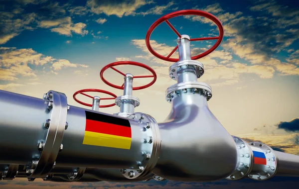 Gaz boru hattı, Almanya ve Rusya bayrakları - 3D illüstrasyon