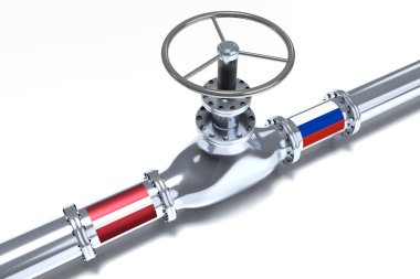 Gaz boru hattı, Letonya ve Rusya bayrakları - 3D illüstrasyon