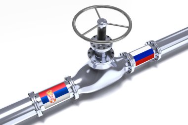 Gaz boru hattı, Sırbistan ve Rusya 'nın bayrakları - 3D illüstrasyon