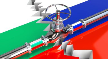 Gaz boru hattı, Bulgaristan ve Rusya 'nın bayrakları - 3D illüstrasyon